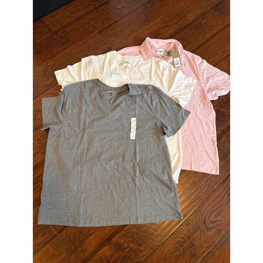 3PC Men’s XXL Shirt Bundle Goodfellow V-Neck Tees + Pink Polo New